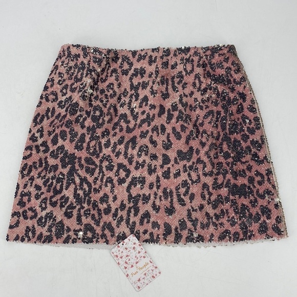 Free People Pink Cheetah Sequin Mini Skirt - Picture 3 of 9